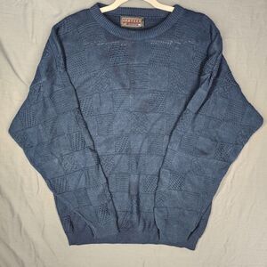 Vintage Jantzen Sweater Men's X Large Blue Navy Crewneck Pullover Square Pattern